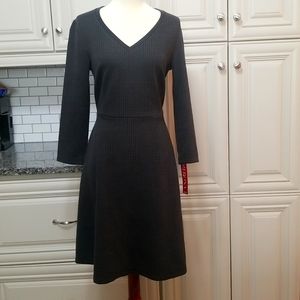 3/4 Sleeve A Line Grey & Black Houndstooth Dress